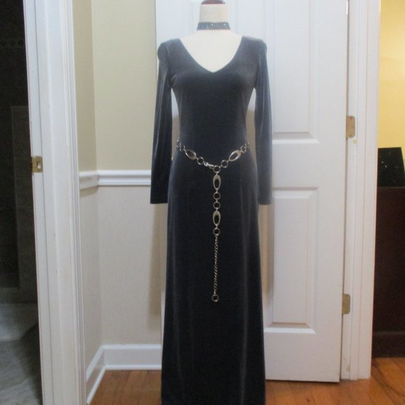 Velvet Maxi Dress sz S Silvery Purple Long Sleeve Goth Dark Romance - Picture 1 of 10